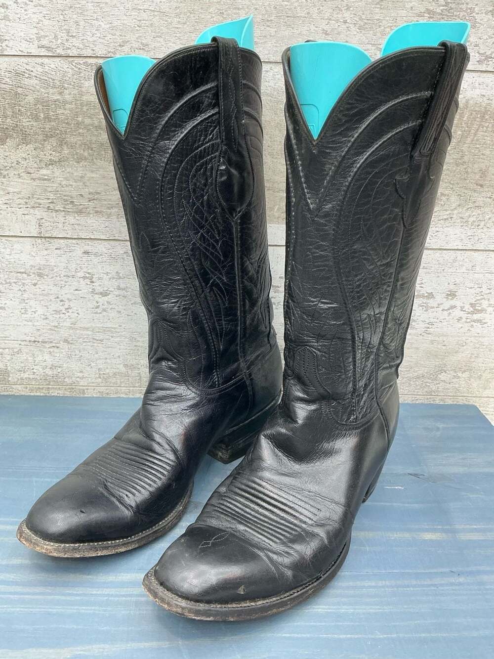 Lucchese Black Leather Western Cowboy Boots Size 9.5
